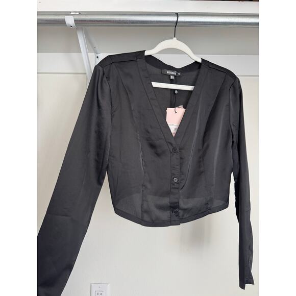 NWT Missguided Satin-Feel Shirt Size Small Black Size 10 (Medium) - Picture 1 of 8